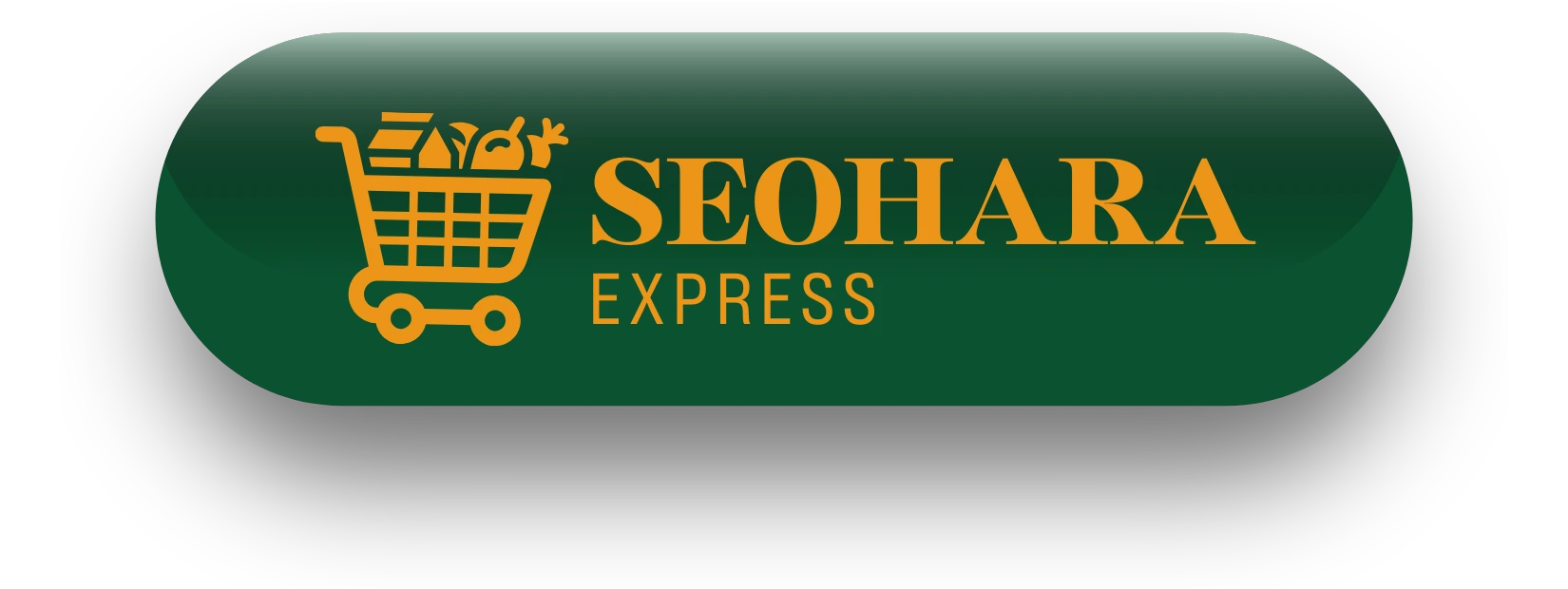Seohara Express Official Logo - Yellow shopping cart icon on green background. The best online app for fast home delivery of fresh groceries, frozen food, raw meat, and medicines in Seohara, Bijnor (Uttar Pradesh).